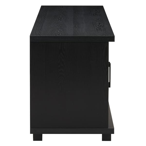 CorLiving Fremont Black Ravenwood TV Bench with Glass Cabinets for