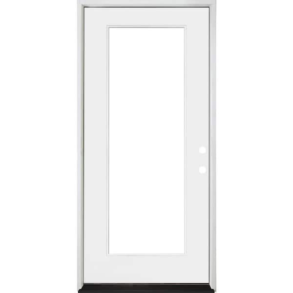 Steves & Sons Legacy 36 in. W x 80 in. LHIS Full Lite Clear Glass White Primed Fiberglass Prehung Front Door with Bronze Hardware
