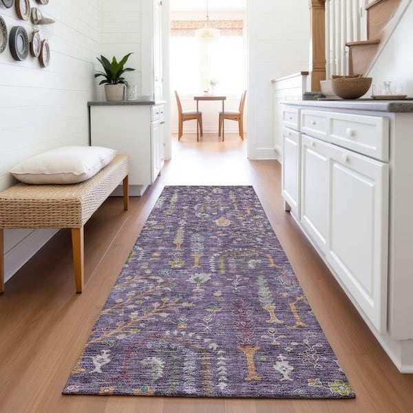Mayfield Premium Machine Washable Abstract AMF1152 Eggplant 2 ft. 3 in. x 7 ft. 6 in. Runner Rug