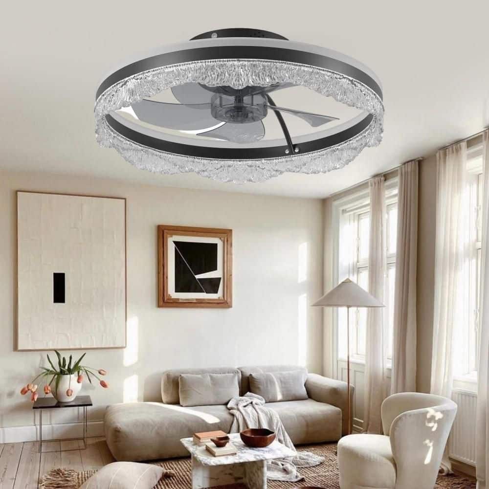 24 in. Smart Indoor Black Flush Mount Ceiling Fan with Bright White Integrated LED price history on PriceWatchPro