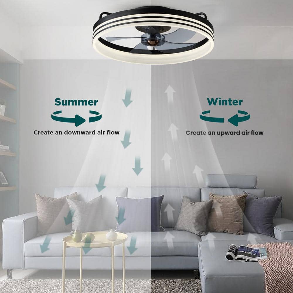 20" Black Aluminum Low Profile Ceiling Fan with Integrated LED Light and Remote