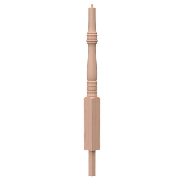 Stair Parts 4563 43 in. x 3-1/2 in. Unfinished Red Oak Pin Top Volute with Round Base Newel Post for Stair Remodel