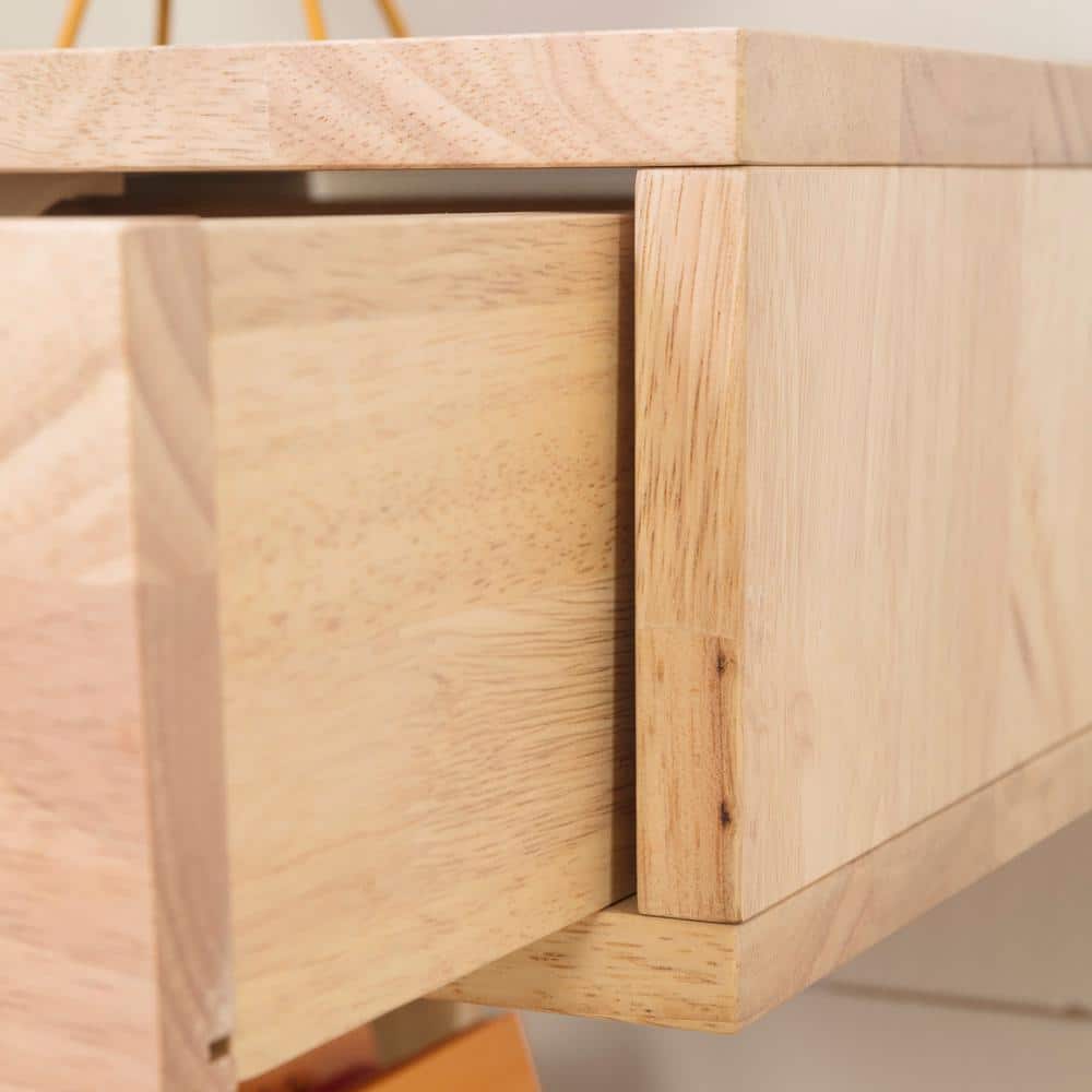 Natural Rubberwood Scandinavian 1-Drawer Nightstand