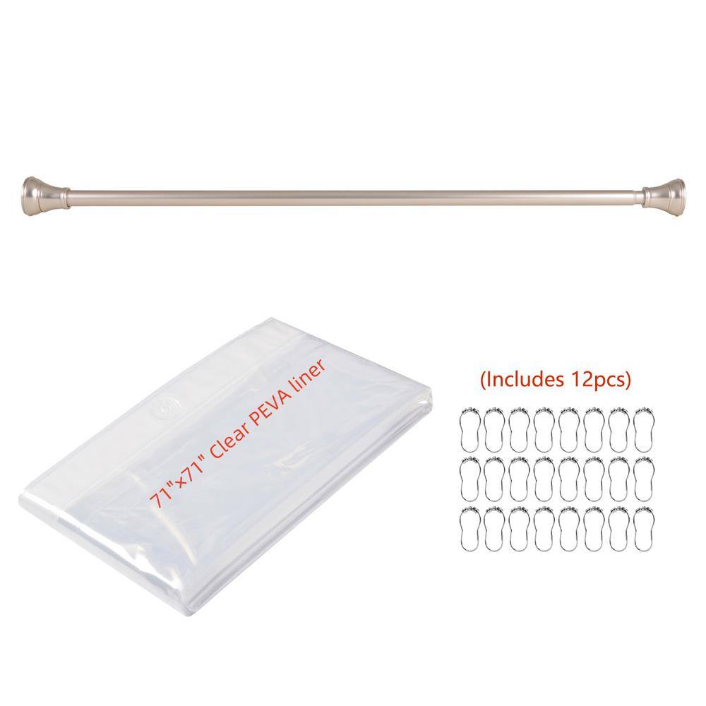 Adjustable 72 in. Shower Curtain Tension Rod - Rustproof Alu with Liner and Hooks, No Drill, Brushed Nickel price history on PriceWatchPro