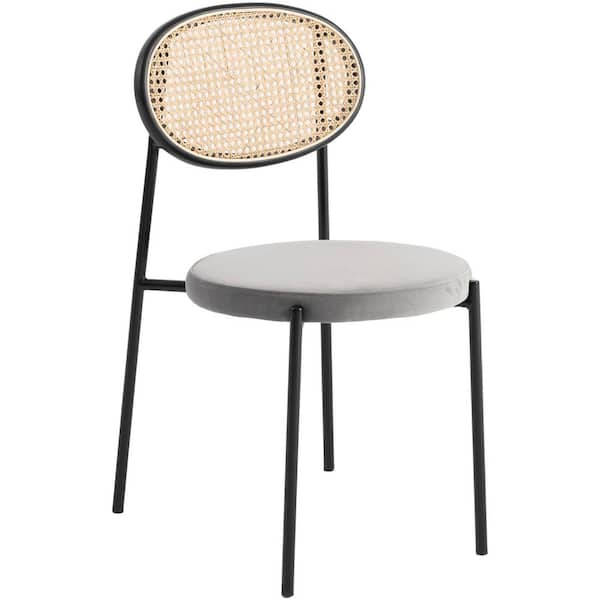 Leisuremod Euston Modern Wicker Dining Chair with Grey Velvet Round Seat