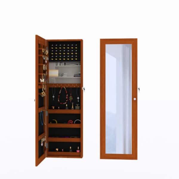 Brown MDF Wall mount and over the door jewelry mirrored