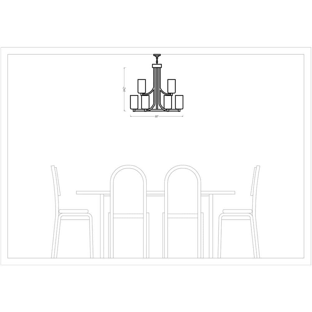 Modern Brushed Nickel 9-Light Chandelier with White Glass Shades