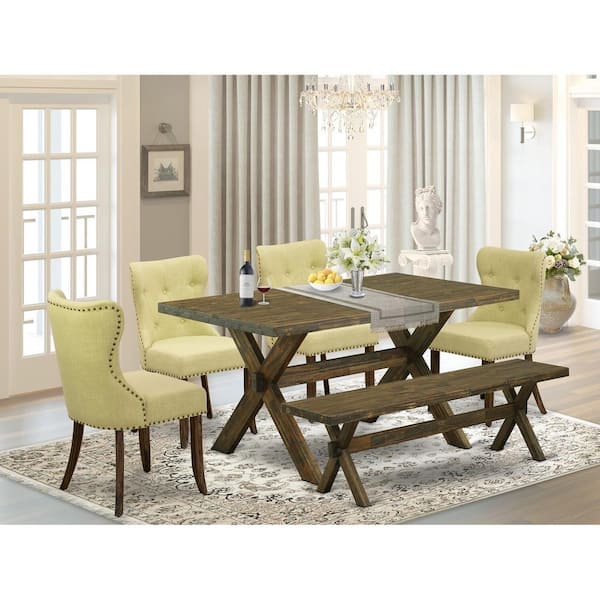 6-Piece Natural Oak Finish Solid Wood Top Dining table Set with Lattice Back