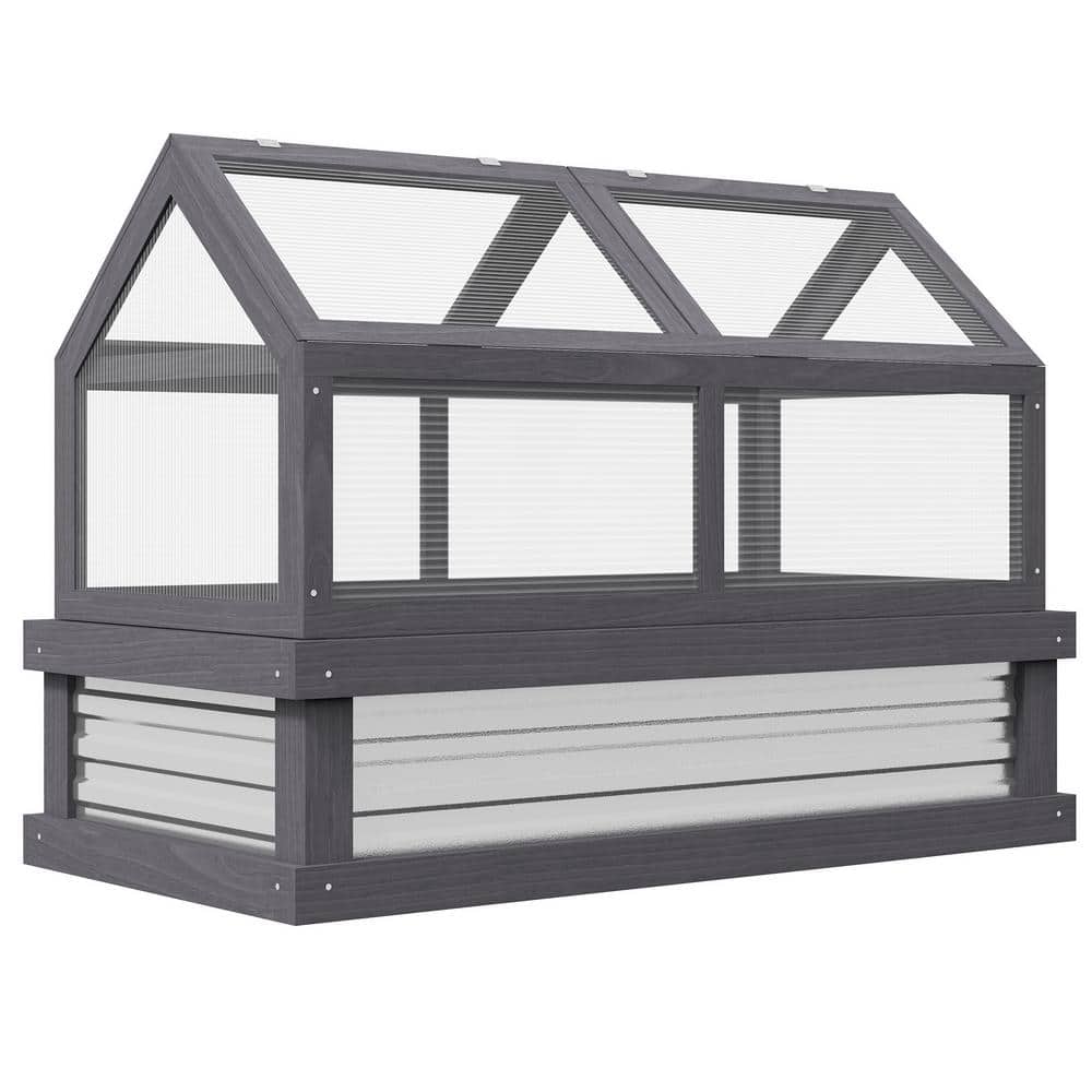 Gray Fir Wood Raised Garden Bed with Polycarbonate Greenhouse
