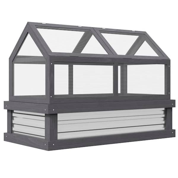 Outsunny 48 in.x24 in.x32.25 in. Fir Wood, PC Board Gray Cold Frame GREENHOUSE