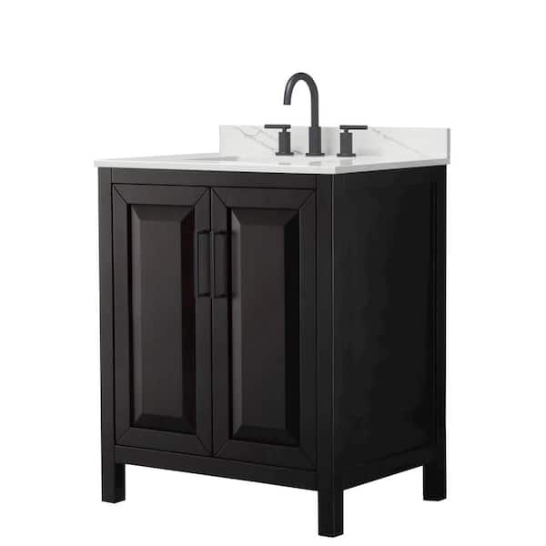 Daria 30 in. W x 22 in. D x 35.75 in. H Single Sink Bath Vanity in Dark Espresso with Matte Black Trim Giotto Quartz Top