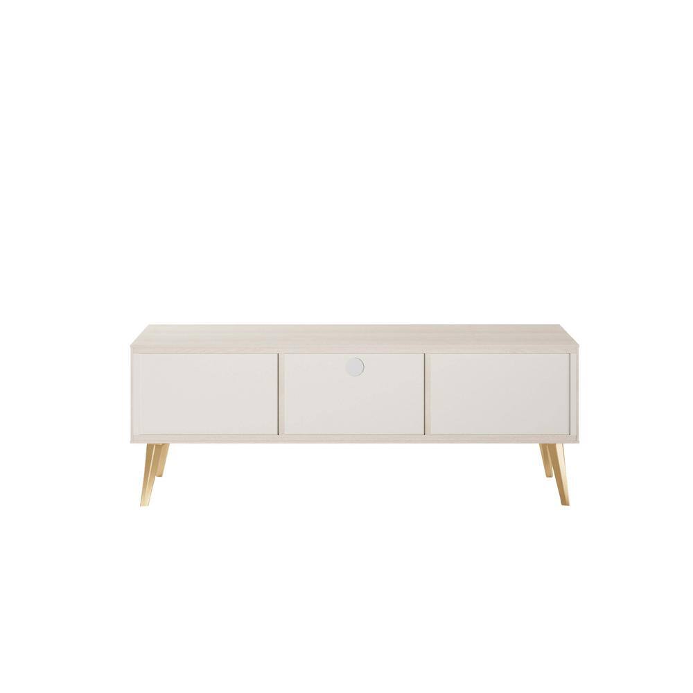 Haley White Wood Mid-Century Modern TV Stand with Cabinet