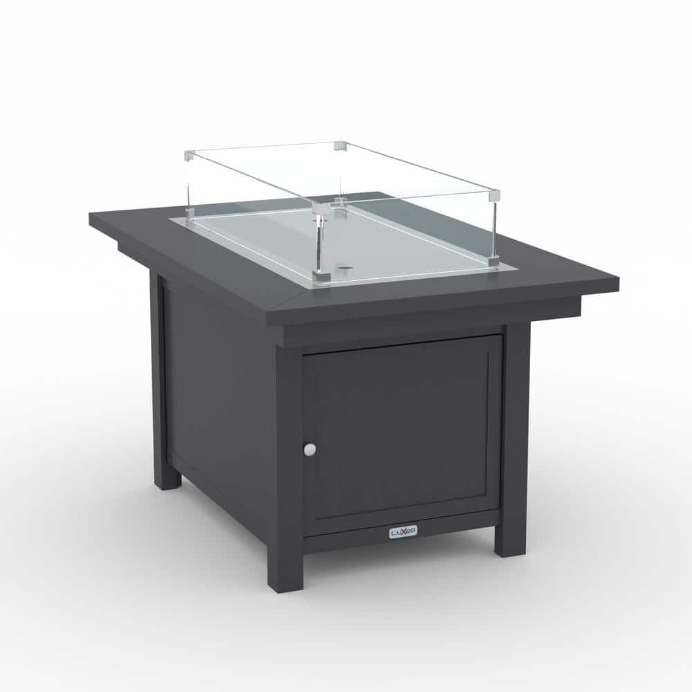 Gray HDPE 5-Piece Fire Pit Table Set with Cushioned Rock-Swivel Chairs