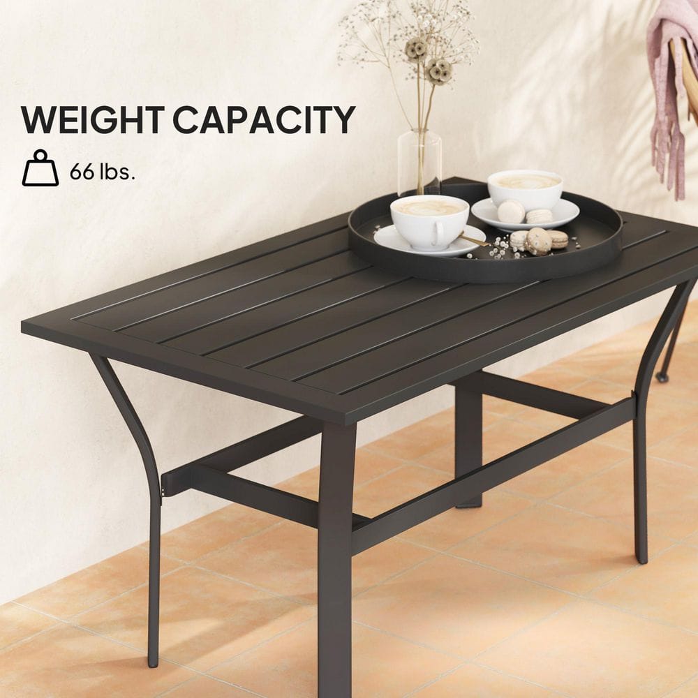 Black Metal Outdoor Coffee Table with Slatted Top, 36"