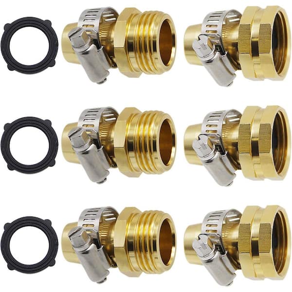 3 Sets Garden Hose Repair Connector with Clamps, Aluminum Water Hose End Replacement Fit for 3/4 in. and 5/8 in.
