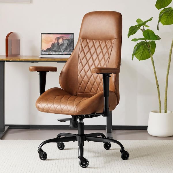 Faux Leather High Back Office Chair Ergonomic Computer Chair in Brown with Lumbar Support Adjustable Height