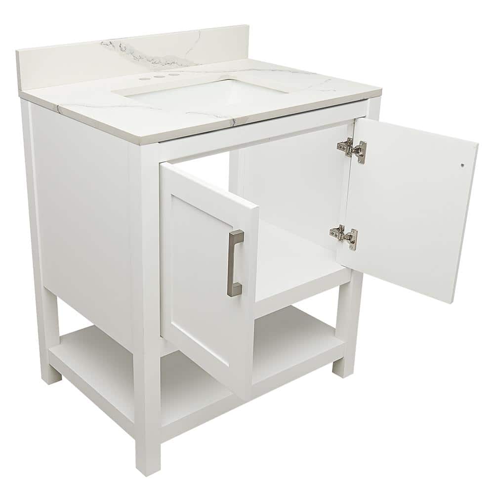 Tufino 31'' White Freestanding Bathroom Vanity with Marble Top