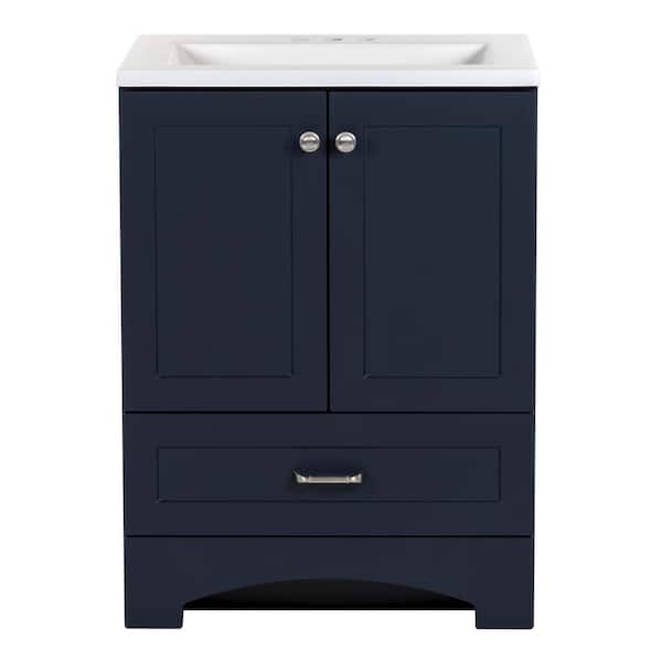 Lancaster 25 in. Single Sink Deep Blue Bath Vanity with White Cultured Marble Top (Assembled)