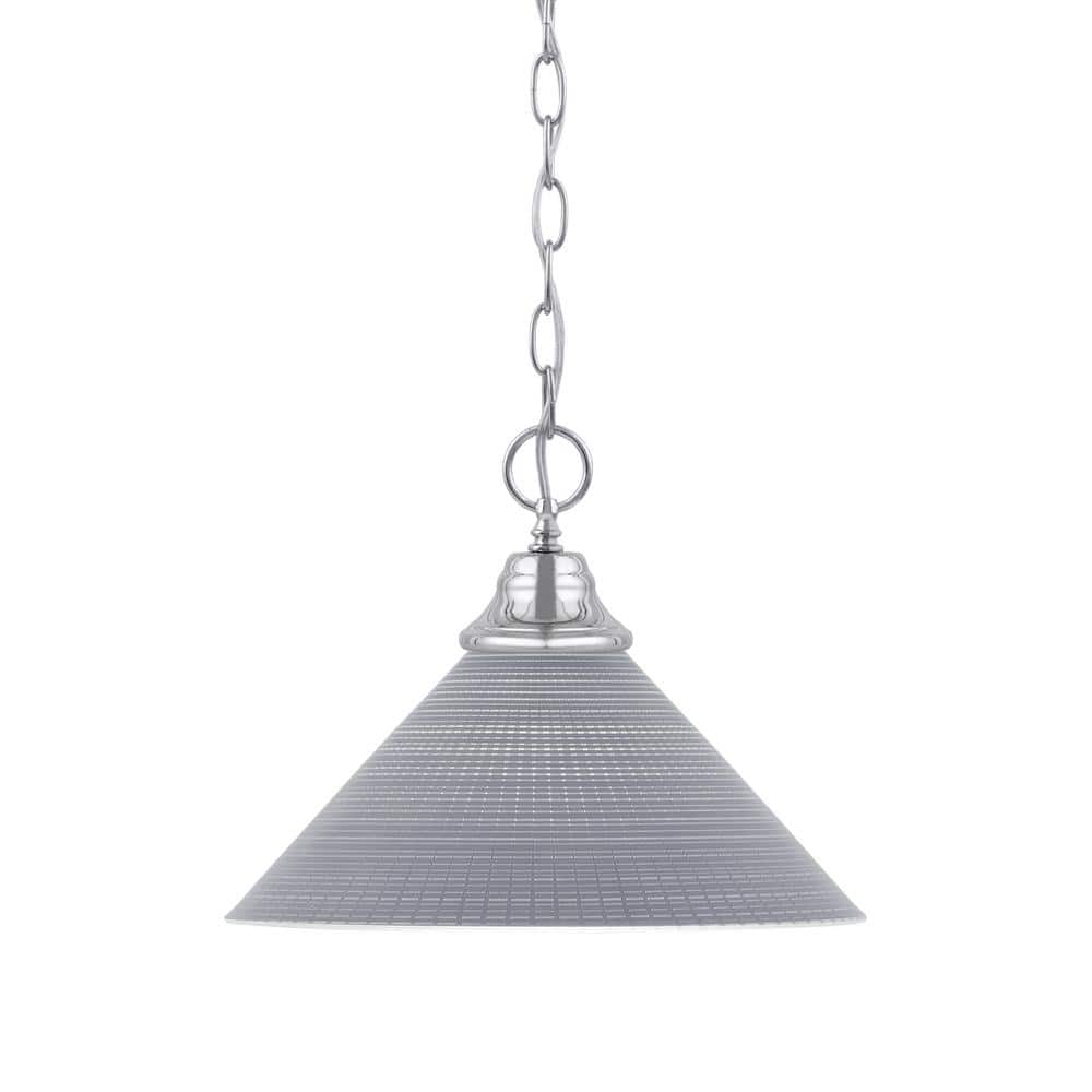 Kingston 100-Watt 1 Light Chrome Shaded Pendant Light with 12 in. Gray Matr