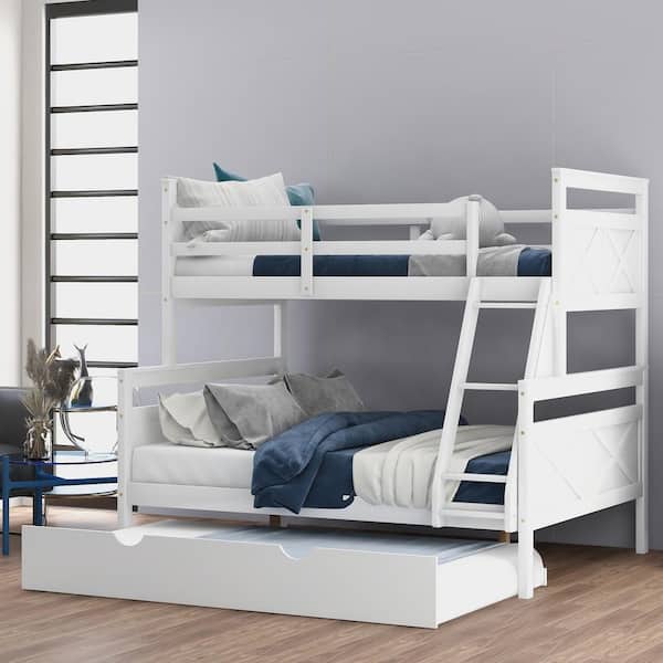Qualler White Twin over Full Bunk Bed with Twin Trundle