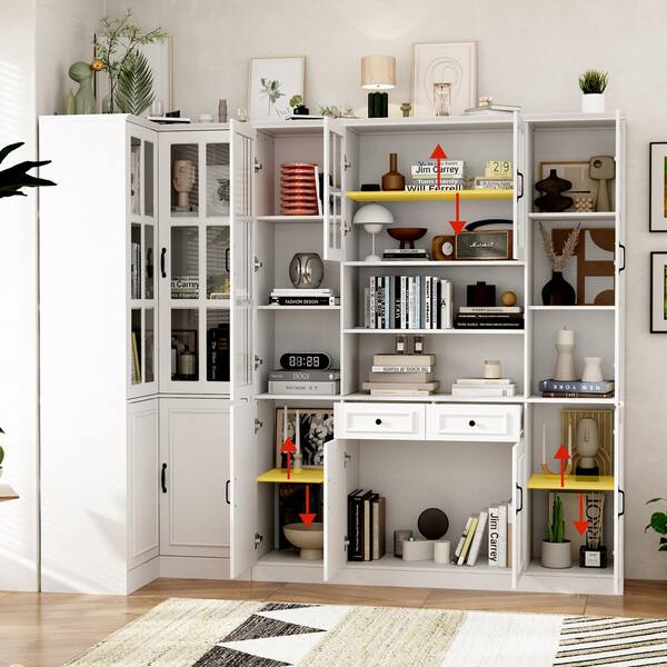 FUFU&GAGA 78.9 in. H White Wooden Corner Accent Storage