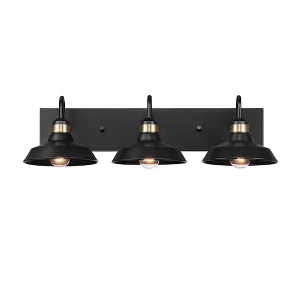 24 in. 2-Light Matte Black Vanity Light with Matte Brass Accents