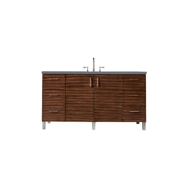 James Martin Vanities Metropolitan 60 in. W x 23.5 in. D x 33.8 in. H Bathroom Vanity in American Walnut with Cala Blue Quartz Top