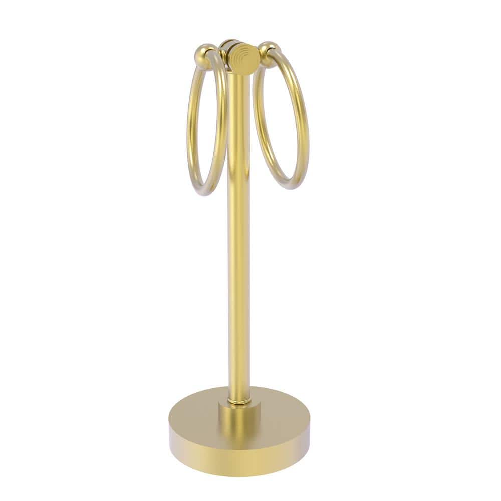 Satin Brass Double Ring Countertop Towel Holder