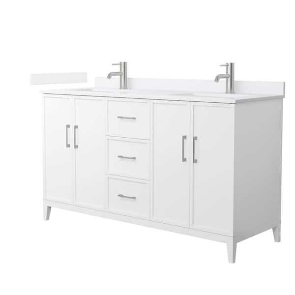 Wyndham Collection Elan 60 in. W x 22 in. D x 35 in. H Double Bath Vanity in White with White Quartz Top