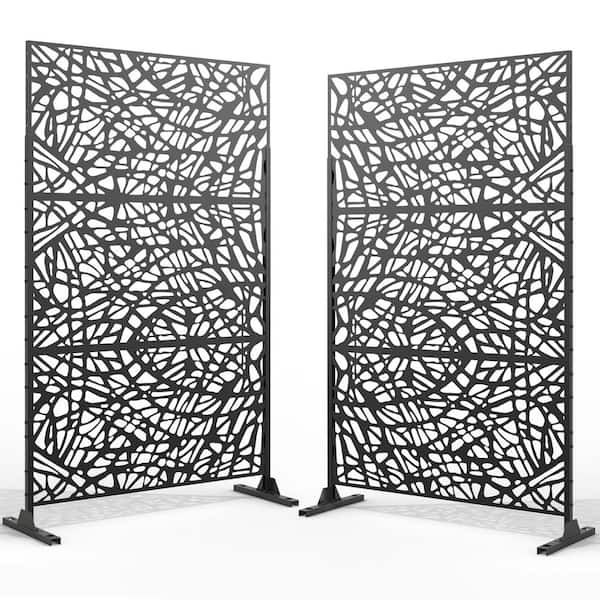 Uixe UIXE 76 in. Galvanized Steel Garden Fence Outdoor Privacy Screen Garden Screen Panels in Black (2-Pack)