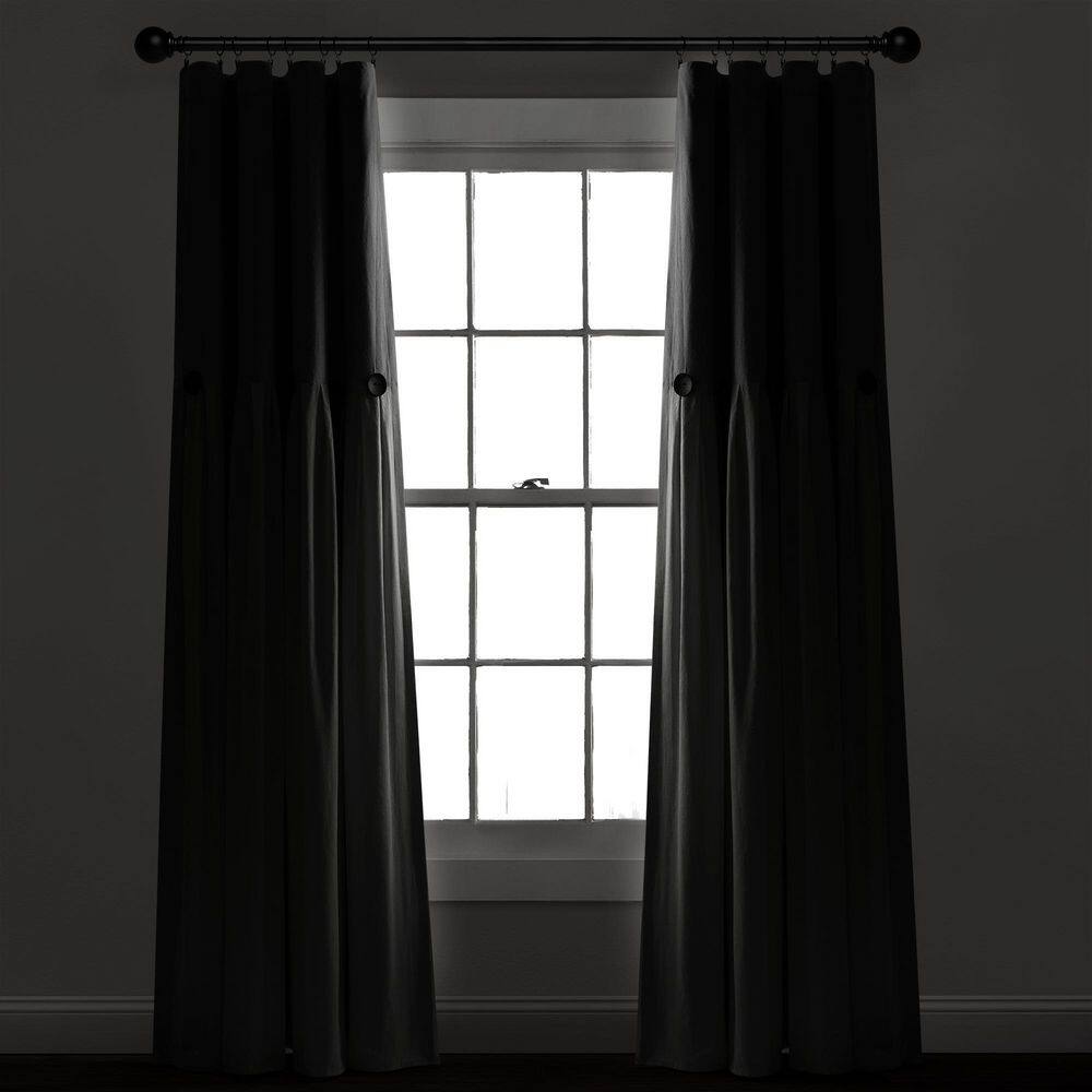 Gray and Off-White Linen Button Blackout Curtain Panel 40" x 84"