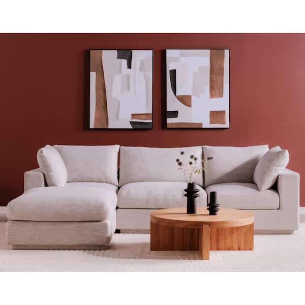 NADAAL STUDIOS Kaida 38 in. Brown Round Oak Wood Coffee Table with Dado Joinery