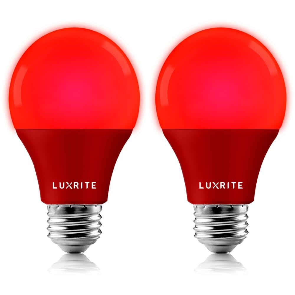 LUXRITE 60-Watt Equivalent A19 LED Light Bulb Red UL Listed, E26 Standard Base, Indoor Outdoor, Porch, Christmas (2-Watt) -  LR21495-2PK
