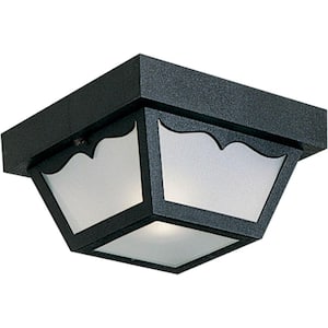 1-Light 8-1/4 in.Black Acrylic Traditional Outdoor Close-to-Ceiling Light with Scalloped Detail