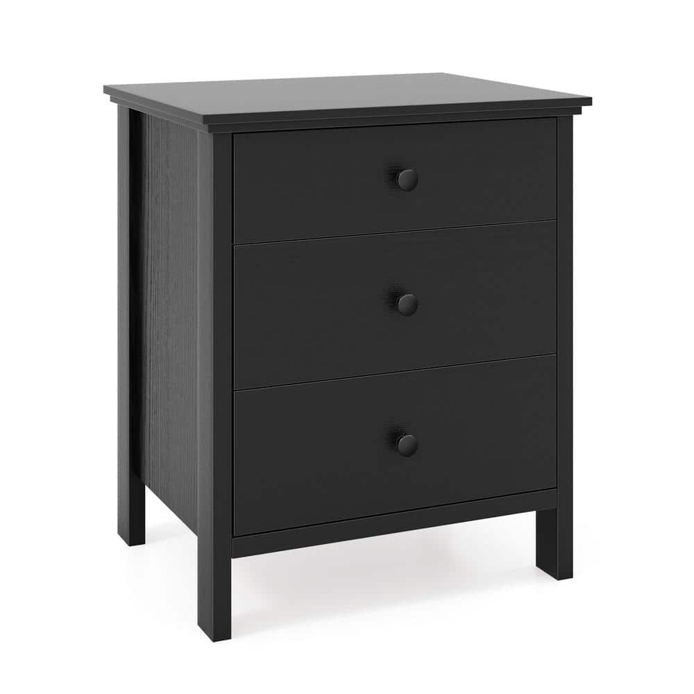 3-Drawer Wooden Nightstand Modern Bedside Table-Black price history on PriceWatchPro