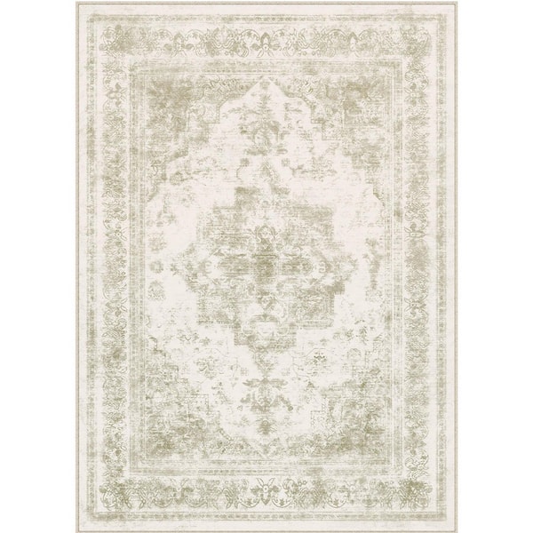 HaiiMeid Persia Light Gray 9 ft. x 12 ft. Vintage Medallion Distressed Area Rug