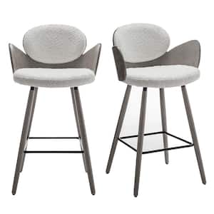 Iva Seat Height 27.56 in. White Fabric Barstools with 4 wood Legs, Set of 2