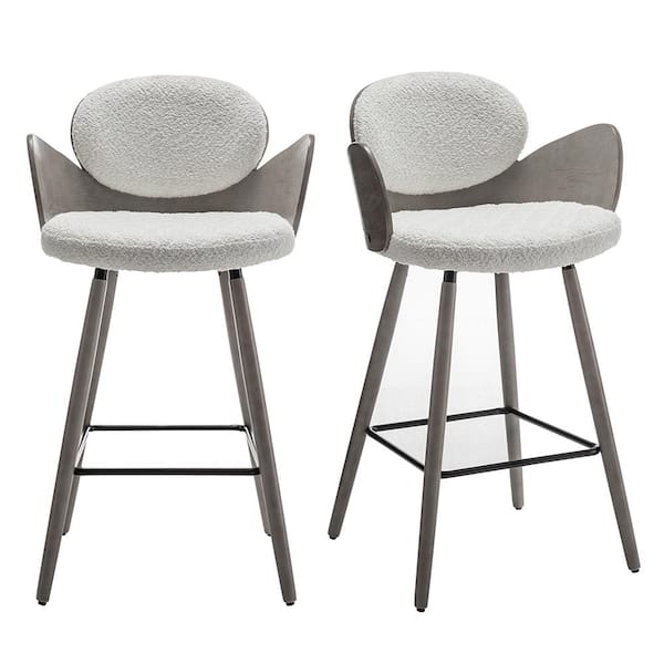 Art Leon Iva Seat Height 27.56 in. White Fabric Barstools with 4 wood Legs, Set of 2