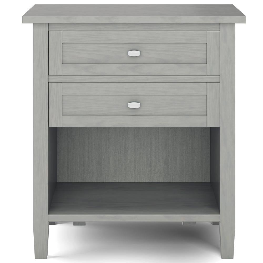 Fog Grey Solid Wood 2-Drawer Nightstand with Open Shelf