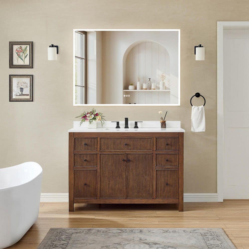 Pendry 48 in. Single Freestanding Dark Walnut Bath Vanity with White Quartz Top price history on PriceWatchPro