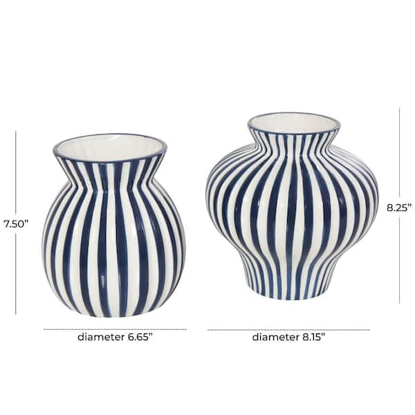 Dark Navy Blue Striped Handmade Hand Painted Ceramic Extra Large