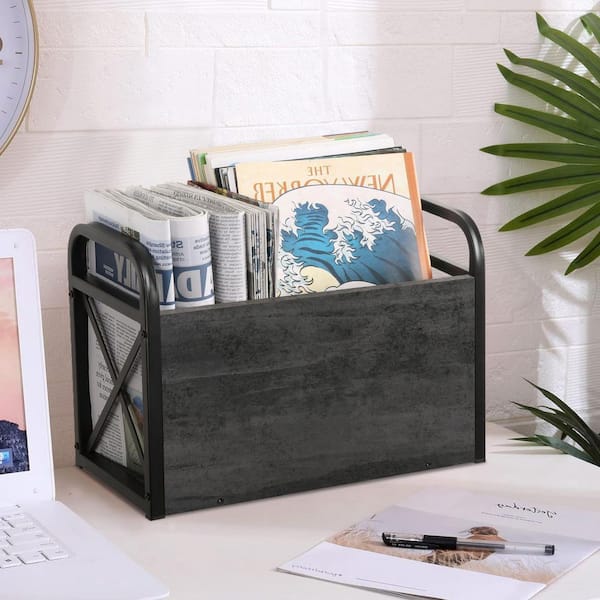 Gray 14.2 in. x 10.4 in. Wood Freestanding Magazine Rack