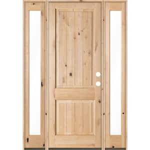 64 in. x 96 in. Rustic Knotty Alder Square Top VG Unfinished Left-Hand Inswing Prehung Front Door with Full Sidelites