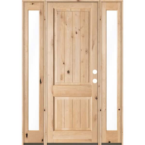Krosswood Doors 64 in. x 96 in. Rustic Knotty Alder Square Top VG Unfinished Left-Hand Inswing Prehung Front Door with Full Sidelites