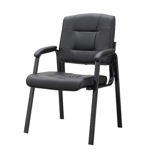 Black Office Guest Chair Set of 2, Leather Executive Waiting Room Chairs, Lobby Reception Chairs with Padded Arm Rest