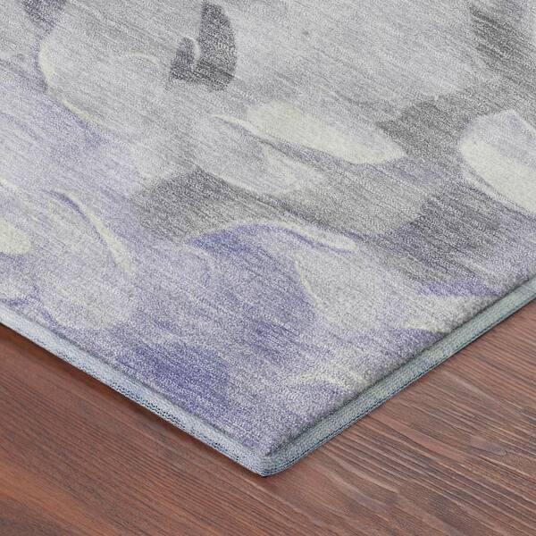 Mayfield Premium Machine Washable Abstract AMF2264 Lavender 8 ft. x 8 ft. Round Rug