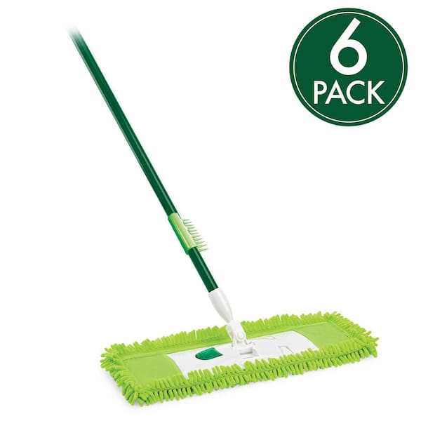18 in. Microfiber Fingers Dust Flat Mop with 2-Piece Handle (6-Pack)