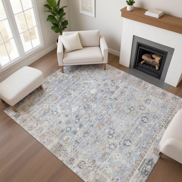 Mayfield Premium Machine Washable Abstract AMF1772 Sky 10 ft. x 14 ft. Area Rug