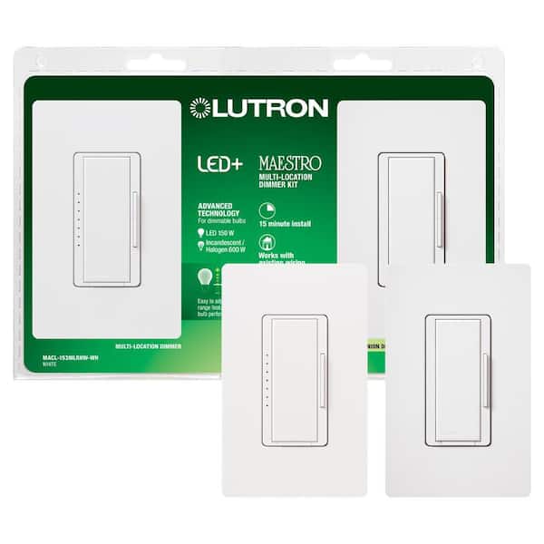 Lutron Maestro LED+ Dimmer Switch Kit for Dimmable LED, Halogen and Incandescent Bulbs, 3-Way or Multi-Location, White