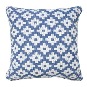 Modern Blue / White 20 in. x 20 in. Swiss Sun Woven Geometric Indoor  Throw Pillow